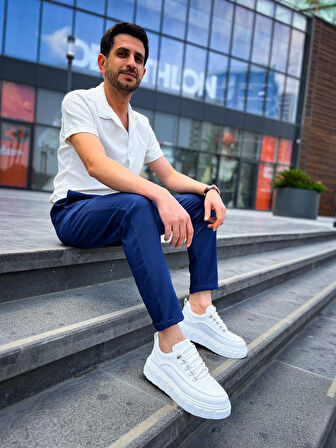 KB-X10 Kuback Beyaz Cilt  Beyaz Yüksek Taban Günlük Spor Ayakkabı