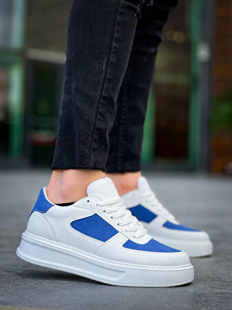 KB-X8 Kuback Beyaz Cilt Mavi Süet Detaylı Beyaz Yüksek Taban Günlük Spor Ayakkabı