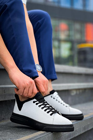 KB-X204 Kuback Beyaz Siyah Keten Siyah Yüksek Taban Günlük Erkek Spor Ayakkabı