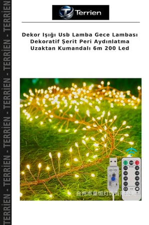 Dekor Işığı Usb Lamba Gece Lambası Dekoratif Şerit Peri Aydınlatma Uzaktan Kumandalı 6m 200 Led