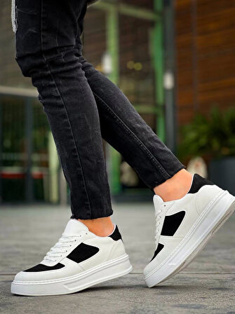 Tb-x8 Terzi Bey Beyaz Siyah Cilt Yüksek Taban Günlük Spor Ayakkabı