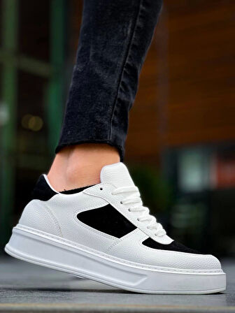 Tb-x8 Terzi Bey Beyaz Siyah Cilt Yüksek Taban Günlük Spor Ayakkabı