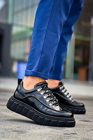 Tb-x10 Terzi Bey Siyah Rugan Siyah Yüksek Taban Günlük Spor Ayakkabı