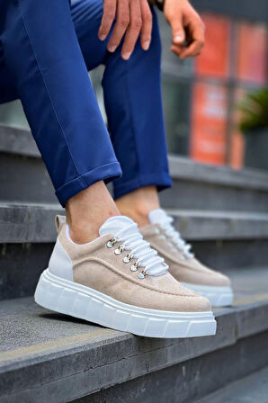 Tb-x10 Terzi Bey Bej Süet Beyaz Yüksek Taban Günlük Spor Ayakkabı