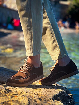 Tb-x5 Terzi Bey Kahve Süet Bağcıklı  Günlük Erkek Ayakkabı