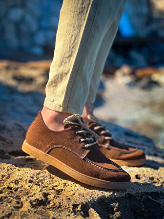 Tb-x5 Terzi Bey Kahve Süet Bağcıklı  Günlük Erkek Ayakkabı