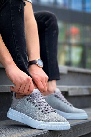 Tb-x204 Terzi Bey Gri Keten Beyaz Yüksek Taban Günlük Erkek Spor Ayakkabı