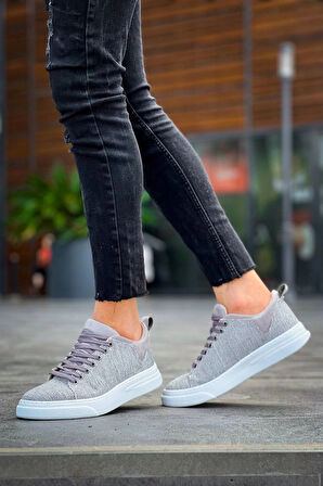 Tb-x204 Terzi Bey Gri Keten Beyaz Yüksek Taban Günlük Erkek Spor Ayakkabı