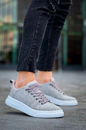 Tb-x204 Terzi Bey Gri Keten Beyaz Yüksek Taban Günlük Erkek Spor Ayakkabı