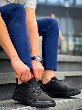 Tb-x204 Terzi Bey Siyah Keten Siyah Yüksek Taban Günlük Erkek Spor Ayakkabı