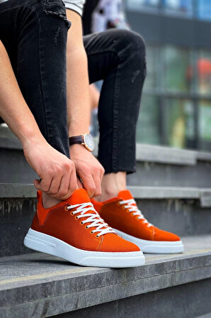 Tb-x204 Terzi Bey Turuncu Keten Beyaz Yüksek Taban Günlük Erkek Spor Ayakkabı