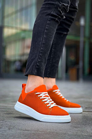 Tb-x204 Terzi Bey Turuncu Keten Beyaz Yüksek Taban Günlük Erkek Spor Ayakkabı