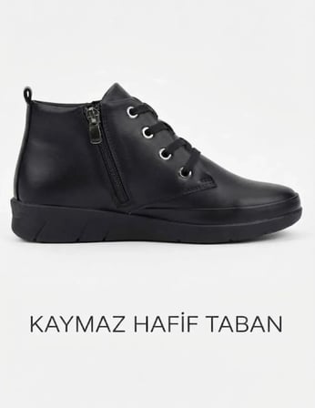 NOXMARK Hakiki Deri Topuksuz Bağcıklı Fermuarlı Kadın Bot Anne Botu