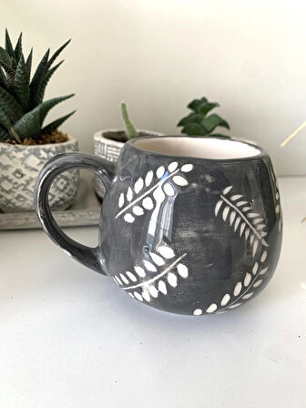 Dokulu Seramik Büyük Boy Kupa El Yapımı 