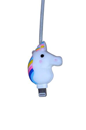 Kablo Ucu Koruyucu Beyaz Unicorn Figürlü