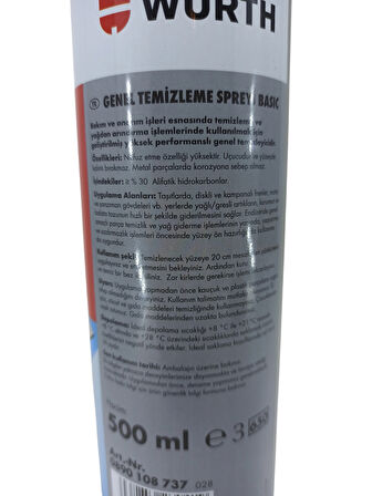 0890108737028 GENEL TEMİZLEME SPREYİ BASIC 500ML BALATA TEMİZLEME SPREYİ