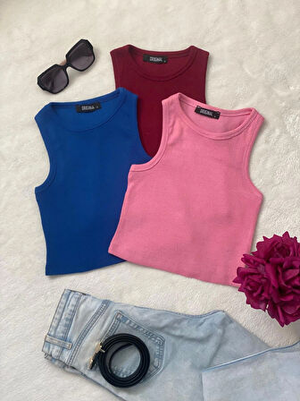Wearflawless 3'lü Adet Kadın Halter Yaka Fitilli Askılı Sıfır Kol Crop Bluz