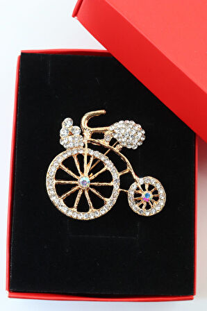 Bisiklet broş. Taşlı tasarım bisiklet broş. Yaka iğnesi bisiklet broş. Kadın broş. Broş.