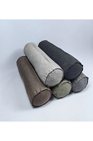 Keten Kumaş Silindir Yastık Fermuarlı Bolster Yoga Yastık Kılıfı Haki 20x50
