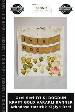 Özel Seri İYİ Kİ DOĞDUN KRAFT GOLD VARAKLI BANNER Arkadaşa Hazırlık Kişiye Özel
