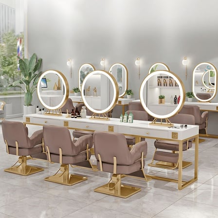KC-0110 Metal Güzellik Salon İstasyonu, Aynalı ve Işıklı, Saklama Çekmeceli