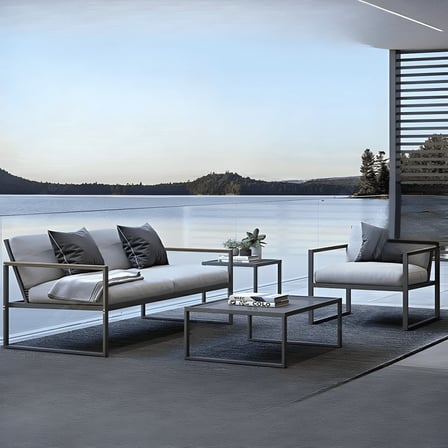 KC-0111 Modern 4 Parçalı Bahçe Koltuk Takımı, Masif Ahşap Kollu, Gri