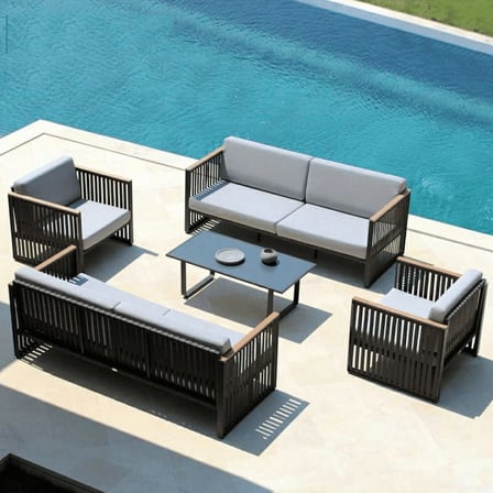 KC-0114 Gri Metal Modern Veranda Takımı, 5 Parça Oturma Grubu