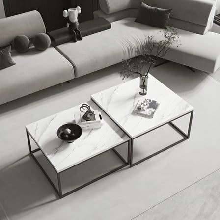KC-0182 2'li Modern Zigon Sehpa Takımı, MDF Üst Tabla Metal Ayak