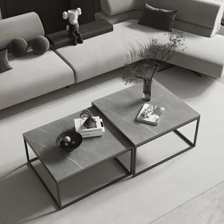 KC-0182 2'li Modern Zigon Sehpa Takımı, MDF Üst Tabla Metal Ayak