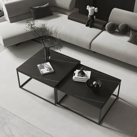 KC-0182 2'li Modern Zigon Sehpa Takımı, MDF Üst Tabla Metal Ayak