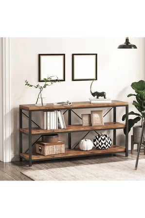 KC-0199 Endüstriyel Metal Çerçeveli MDF Konsol Masası, 2 Raflı