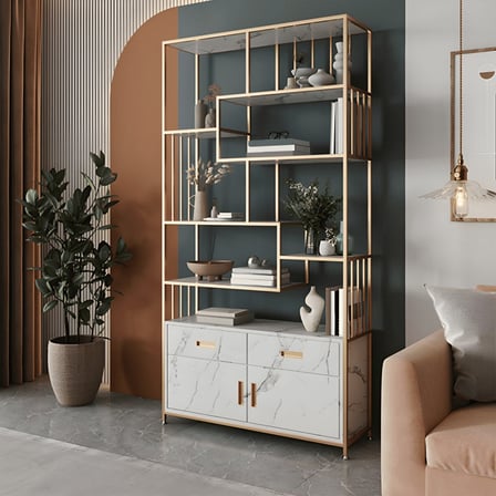KC-0227 Metal ve MDF Kitaplık, Açık Arka Tasarım, 120 cm, Altın