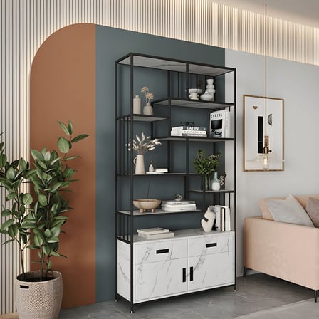 KC-0227 Metal ve MDF Kitaplık, Açık Arka Tasarım, 120 cm, Altın