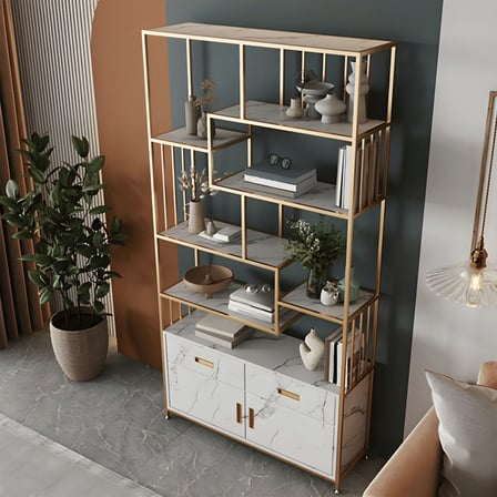 KC-0227 Metal ve MDF Kitaplık, Açık Arka Tasarım, 120 cm, Altın