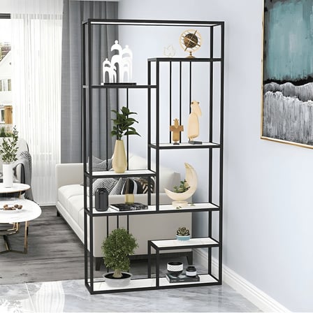 KC-0232 Metal Ayaklı MDF Raflı Geometrik Tasarım Kitaplık