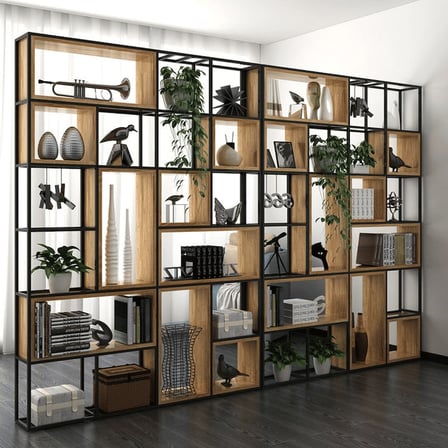 KC-0233 Renkli Metal Dosyalama Kitaplığı, 6 Raflı, Açık Arka, 320x30x240cm