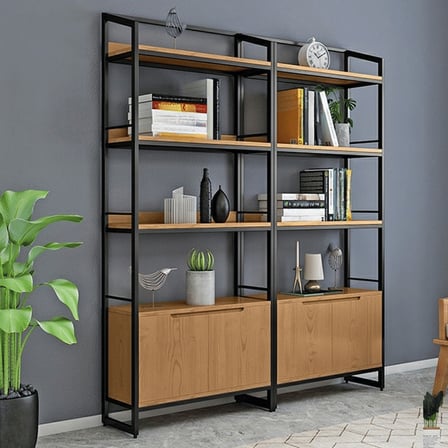 KC-0235 5 Raflı Ahşap Kapılı Metal Merdiven Tipi Kitaplık