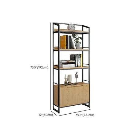 KC-0235 5 Raflı Ahşap Kapılı Metal Merdiven Tipi Kitaplık
