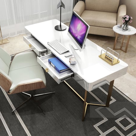 KC-0243 Modern Minimalist Yazı Masası, Dikdörtgen Metal Ayaklı Çalışma Masası