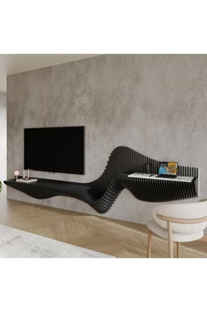 KC-070 Dalgalı TV Ünitesi – Modern Ahşap Raf ve Mimari Tasarım - Parametrik