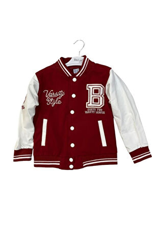 GLRB Deros Bordo 2İp Varsıty Style Baskılı Unisex Çocuk Kolej Ceket 1007172-B