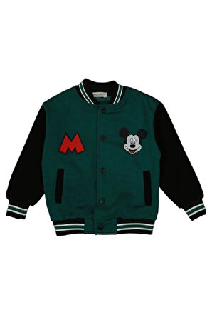 Sago Saks Yeşil 3İp Şardonlu Mickey Mause Baskılı Erkek Çocuk Kolej Ceket 2166-Y
