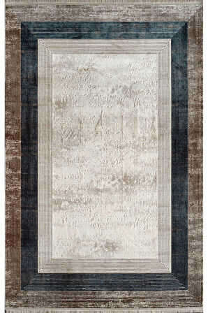 Royal Halı Kim Royal KC04B Vizon Lacivert Akrilik Yumuşak Dokulu Modern Çerçeveli Halı