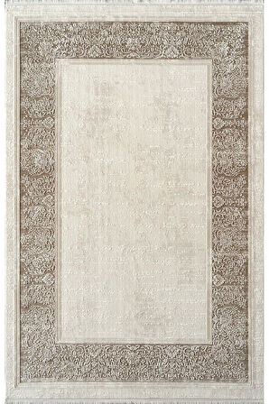 Royal Halı Kim Royal KC07A Krem Vizon Akrilik Yumuşak Dokulu Modern Çerçeveli Halı