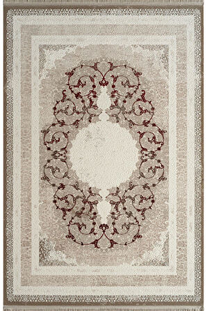 Royal Halı Kim Royal KC09A Vizon Bordo Akrilik Yumuşak Dokulu Modern Klasik Halı