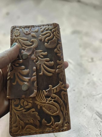 Gogo Hakiki Deri Kadın Cüzdan Açık Kahverengi El Yapımı 20x10 cm