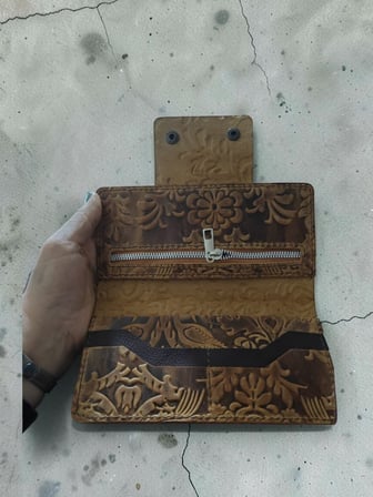 Gogo Hakiki Deri Kadın Cüzdan Açık Kahverengi El Yapımı 20x10 cm