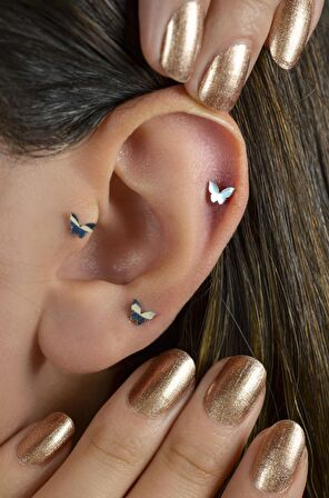 Çelik Kelebek Piercing Helix Kıkırdak Gümüş Renkli