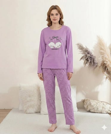 Boyraz 0351 Kadın Penye Uzun Kol Pijama Takımı