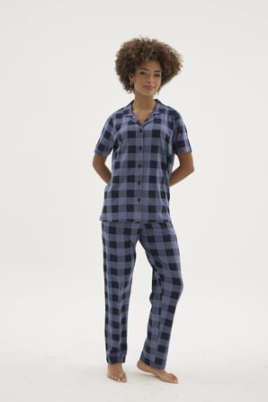 Kocabey KKT-26158K Kadın Apaj Yaka Düğmeli Pijama Takımı